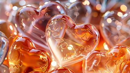 Poster - This Delicate glass hearts glow softly, enhancing the warmth of a romantic setting for Valentines Day.