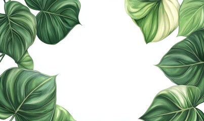 Wall Mural - philodendron erubescens leaves tropical forest plant background with copy space