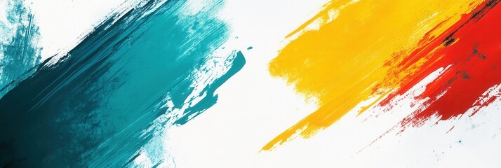 Aufkleber - Bold abstract background with teal yellow and red paint strokes offering inspiring space for text and creativity
