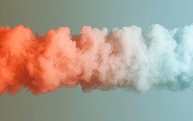 Poster - Abstract image of colorful smoke clouds against a muted background.  The smoke is primarily coral and white, creating a soft and ethereal effect