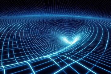 Fototapete - Futuristic digital grid with holographic effects showcases high-tech interface in blue and silver hues