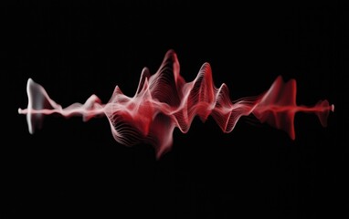 Fototapete - Abstract red and white waveform on black background.  Digital rendering of sound waves or data visualization.  Intricate detail and glowing effect