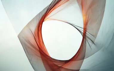 Poster - Abstract swirling red and white forms create a dynamic composition.  The textured, translucent shapes suggest movement and energy against a muted background
