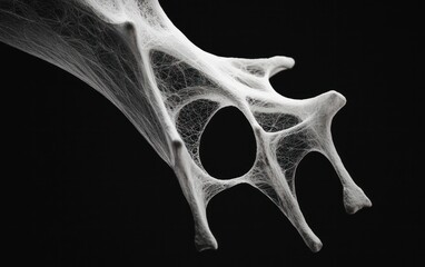 Poster - Abstract 3D rendering of a complex, web-like structure. The organic form is predominantly white with subtle hints of color in the fine network. The structure is set against a black background
