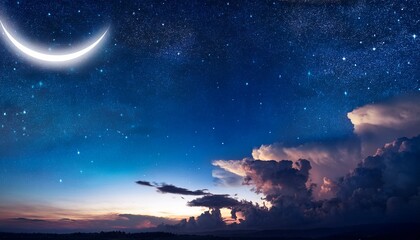 Wall Mural - a starry night sky with a crescent moon and clouds