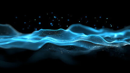 Wall Mural - Abstract floating particles in soft blue light with dark background. Floating Lights. Illustration