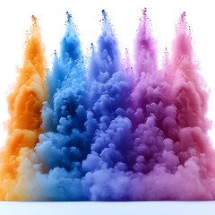 Poster - Vibrant colorful powder explosions on a white background displayed prominently