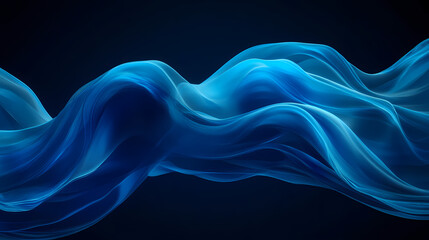 Wall Mural - Flowing blue abstract waves against a dark background, creating a serene and dynamic atmosphere. Serene Luminescence. Illustration