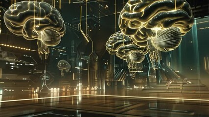 Poster - futuristic digital brains glowing advanced technology and artificial intelligence in high tech envir