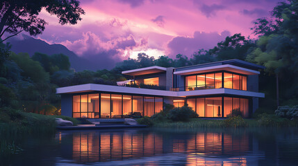Wall Mural - modern house large windows
