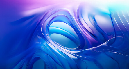 Poster - Abstract image featuring flowing shapes in shades of blue, purple and white. The smooth, glossy texture creates a dynamic and modern visual.