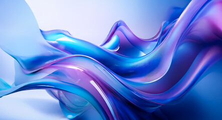 Aufkleber - Elegant, fluid abstract shape with blue and purple colors, smooth and glossy texture, on a soft light background, creating a modern and dynamic visual.