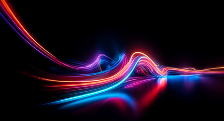 Aufkleber - abstract image featuring vibrant, colorful light trails curving and flowing on a dark backdrop, crea