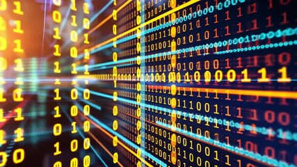 Poster - vibrant digital display of binary code on screen showcasing dynamic data processing, technology, and