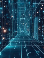 Leinwandbilder - Futuristic digital grid with holographic effects showcasing innovation and technology in a high-tech environment