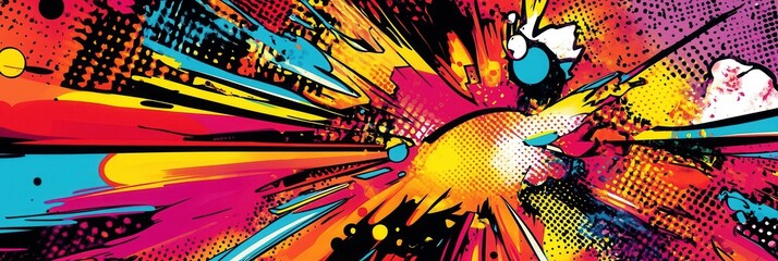 Aufkleber - Dynamic action backdrop featuring vibrant comic book-style elements with bold colors and patterns showcasing intense energy