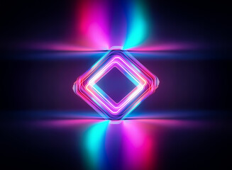 Poster - a radiant diamond form illuminates the darkness, layered with vibrant neon hues of pink, blue, and c