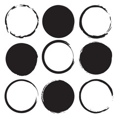 Poster - Nine circular shapes. Black outline design. Brushstroke vector effect. White background.