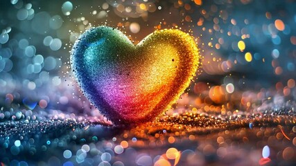 Fototapete - This glossy heart design with colorful bokeh lights creates a soothing vibe.