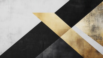Fototapete - Modern geometric design with overlapping shapes in black, white, and gold colors for contemporary aesthetics