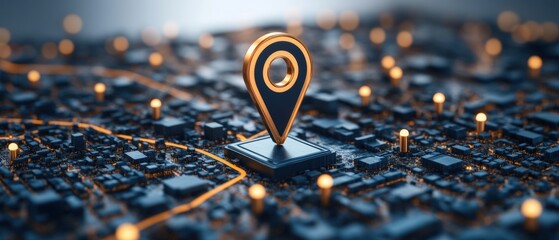 Poster - Computer chip featuring a pin indicating location signifying integration of gps technology in modern electronics