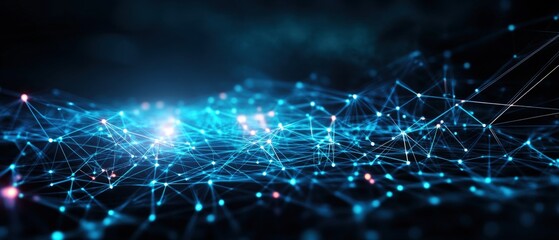Aufkleber - Intricate network of blue and pink lights forming a dynamic pattern representing connectivity and social interaction online