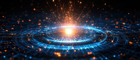 Poster - vibrant blue and orange abstract background with dynamic light patterns and fluid movement creating 