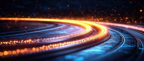 Poster - Blurred light trails along a train track creating a sense of speed and motion in an abstract and modern visual scene