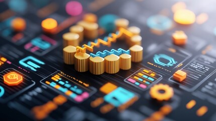 Poster - Shiny gold coin resting on a high-tech digital interface symbolizing wealth management and financial investment opportunities