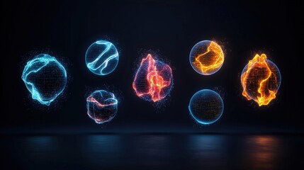 Poster - A dynamic set of glowing spheres radiating colorful light in an abstract composition creating visual interest