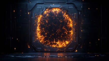 Poster - Enigmatic fireball illuminating a dark room creating a mysterious and sci-fi inspired atmosphere