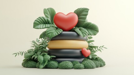 Poster - Serene stack of rocks with a heart symbol on top representing love and emotional balance in nature