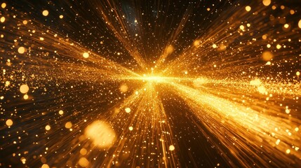 Poster - Golden Sparkle Rays with Motion Blur in Cosmic Background