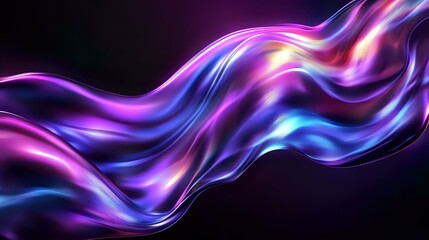 Poster - Luminous flowing waves in purple, pink and blue colors create dynamic abstract background with smooth glossy curves and light effects on black background.