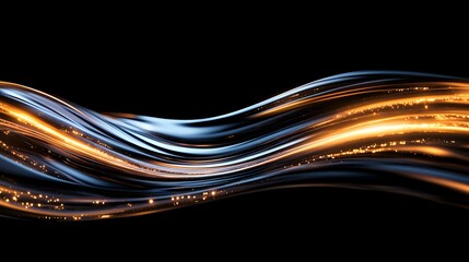 Aufkleber - Glowing orange and blue wavy lines with sparkles on black background create dynamic abstract pattern for modern technology designs and presentations.