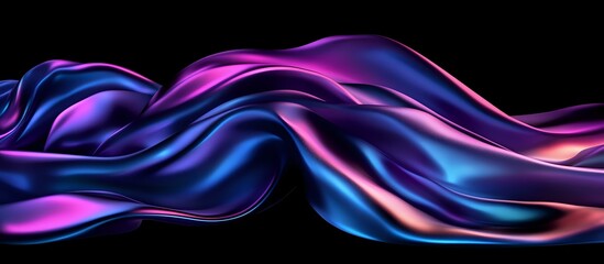 Poster - Flowing abstract silk fabric in vibrant neon blue and pink colors against black background creates dynamic wave motion effect for luxury design projects.