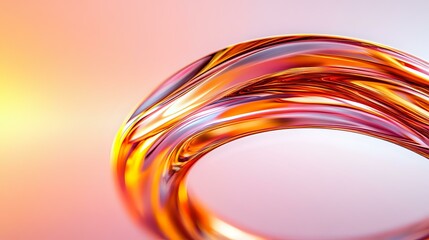 Poster - Flowing liquid metal curves in copper and gold tones against soft gradient background create dynamic abstract composition with glossy metallic surface.