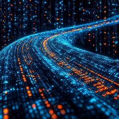 Poster - A digital road built of data travels through cyberspace visually