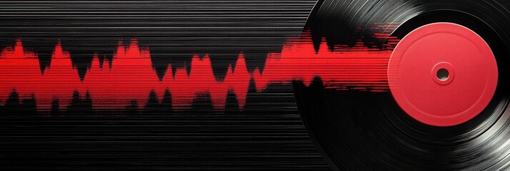 Aufkleber - Vinyl record texture showcases soundwave ripples in black and red, featuring golden ratio alignment for a retro-modern visual appeal
