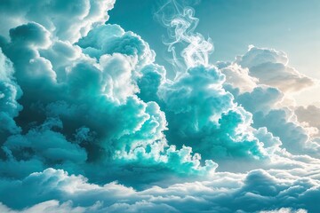 Wall Mural - lively cloud mist and abstract steam in refreshing turquoise breeze