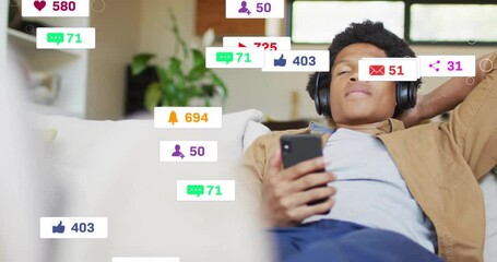 Poster - Using smartphone, person surrounded by animation of social media notification icons