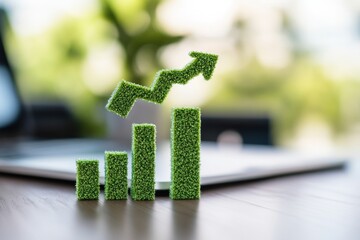 Poster - Sustainable Growth: A green upward trend graph symbolizes business and environmental success in this modern visual, perfect for illustrating financial progress.