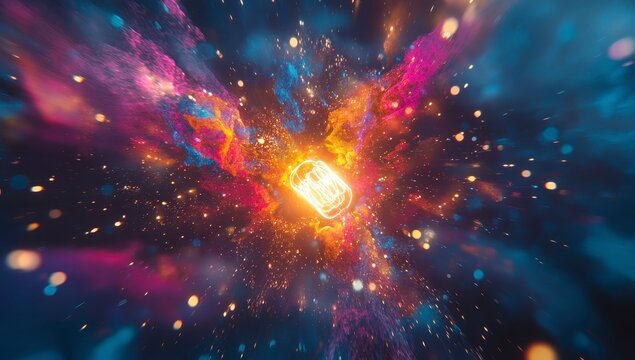 Vibrant Particle Explosion Abstract Digital Art with Glowing Energy