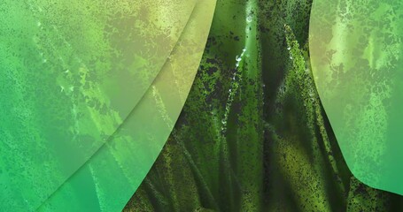 Poster - animation of green and yellow shapes creating textured layered effect