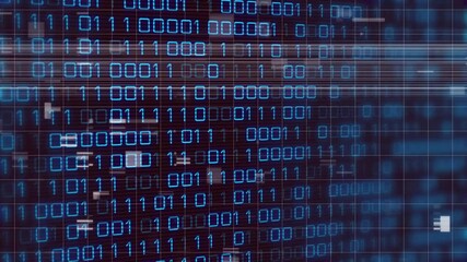 Poster - Blue digits forming binary code pattern on animation of abstract digital background
