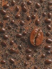 Aufkleber - Close-up of roasted coffee beans showcasing a standout bean in warm brown tones with an inviting blur for a cozy atmosphere
