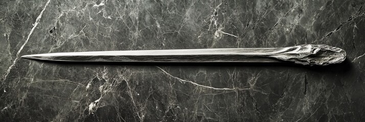 Fototapete - Elegant gray marble texture with subtle white veins showcasing a sleek knife on its surface, perfect for adding sophistication to any setting