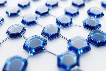 Poster - Abstract hexagonal network of blue glass nodes.