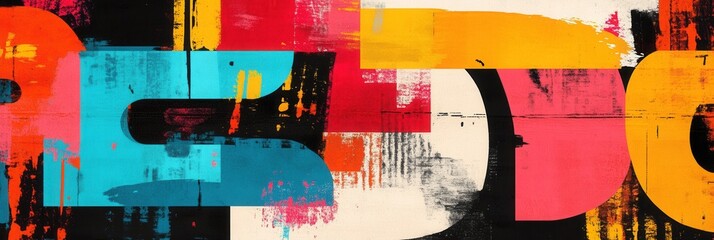 Fototapete - Bold modern typographic background with abstract oversized text and vibrant color contrasts showcasing a trendy design aesthetic in contemporary art