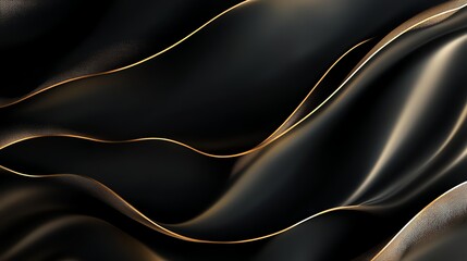 Leinwandbilder - Elegant Black Fabric with Golden Lines Creates Abstract Wavy Background